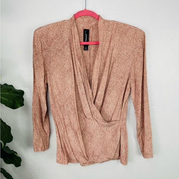 Linda Allard for Ellen Tracy Silk Elegant Pink Drape Neckline Long Sleeve Blouse - Picture 2 of 7